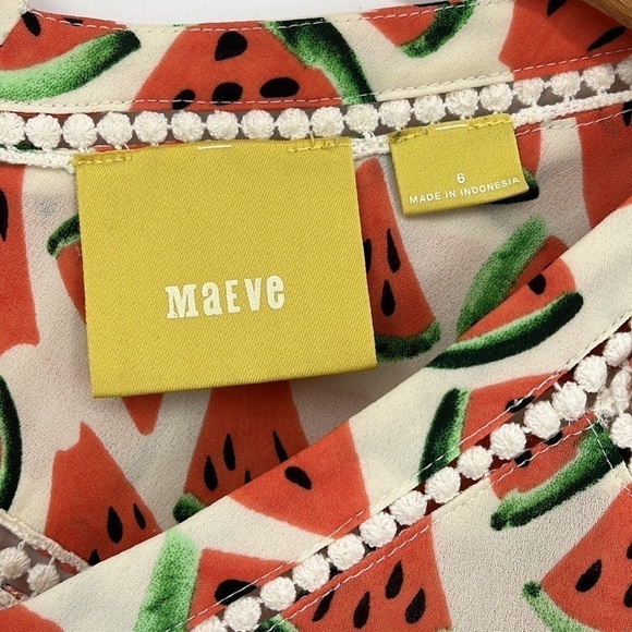 Anthropologie Maeve Women’s Picnic Days Watermelon Blouse Top Size 6 Cap Sleeve - Picture 5 of 9